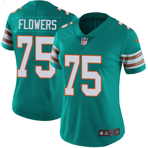Nike Miami Dolphins #75 Ereck Flowers Aqua Green Alternate Women Stitched NFL Vapor Untouchable Limited Jersey->women nfl jersey->Women Jersey